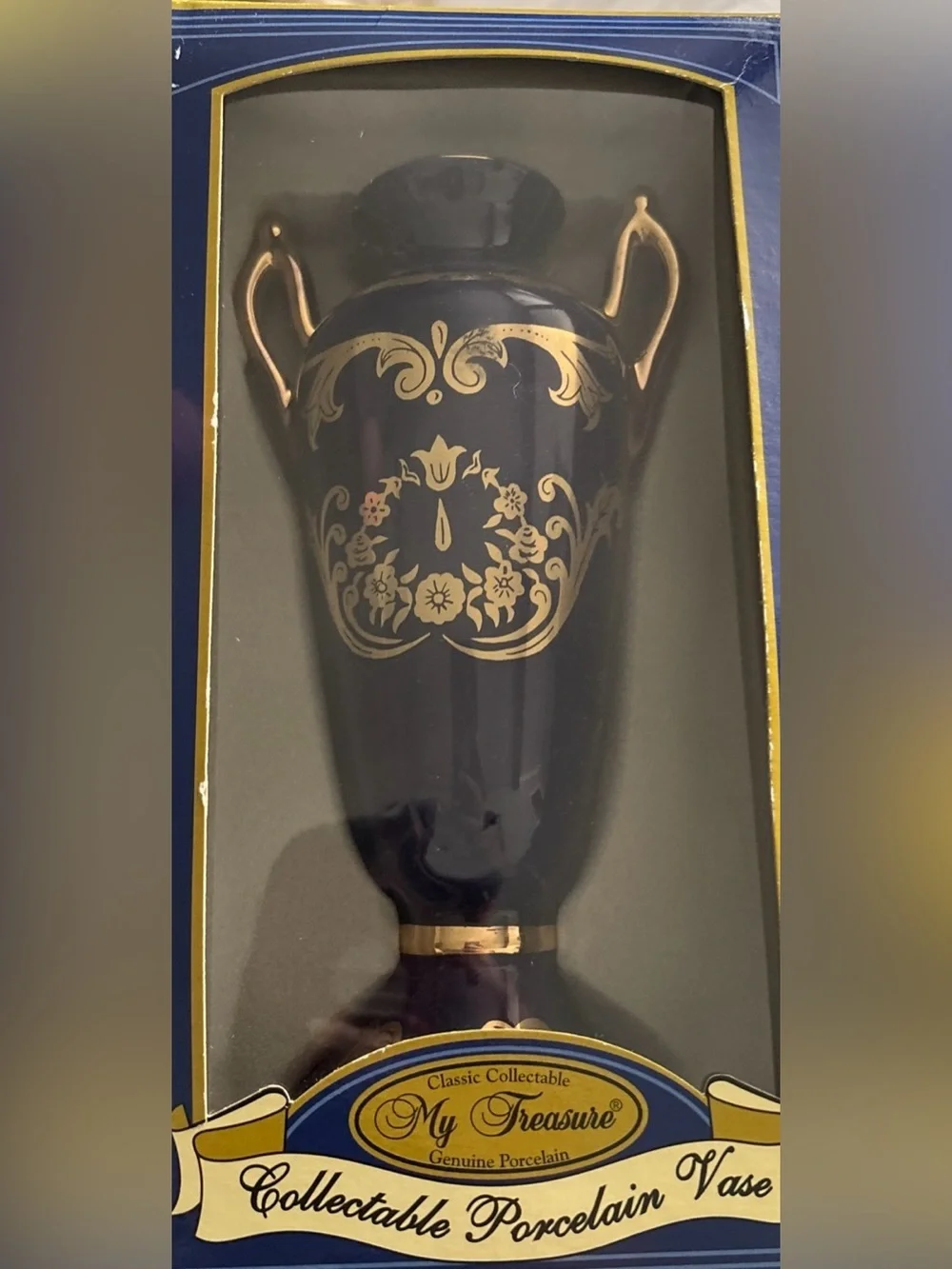 Vintage Style Cobalt Blue Porcelain Vase Gold Detail Collectible Decor Gift Idea